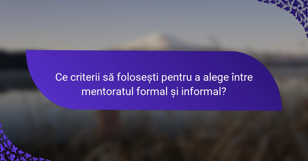 Ce criterii să folosești pentru a alege între mentoratul formal și informal?