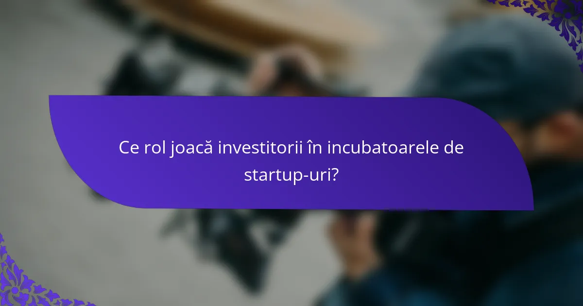 Ce rol joacă investitorii în incubatoarele de startup-uri?
