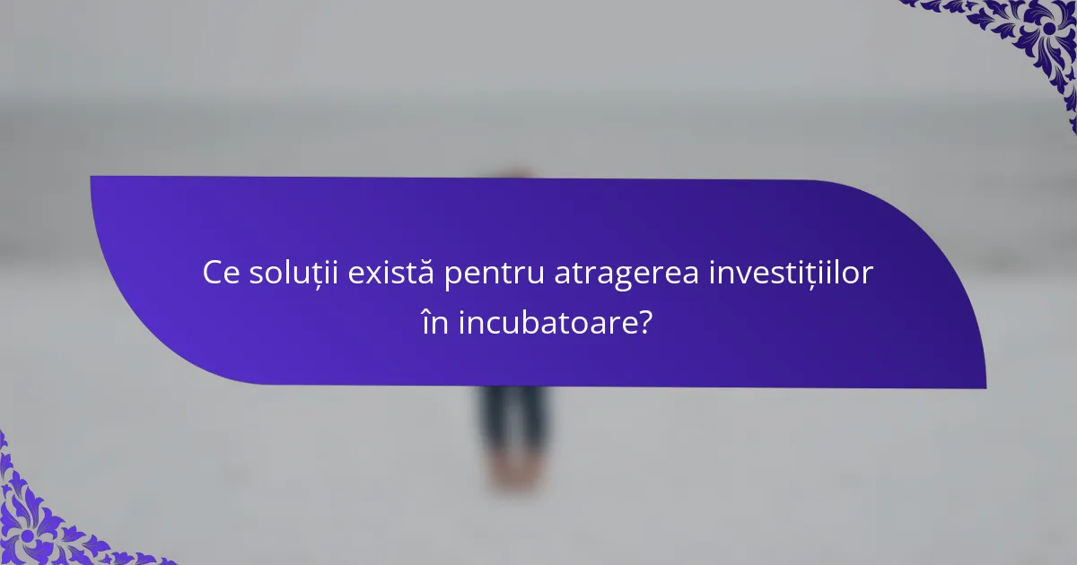 Ce soluții există pentru atragerea investițiilor în incubatoare?